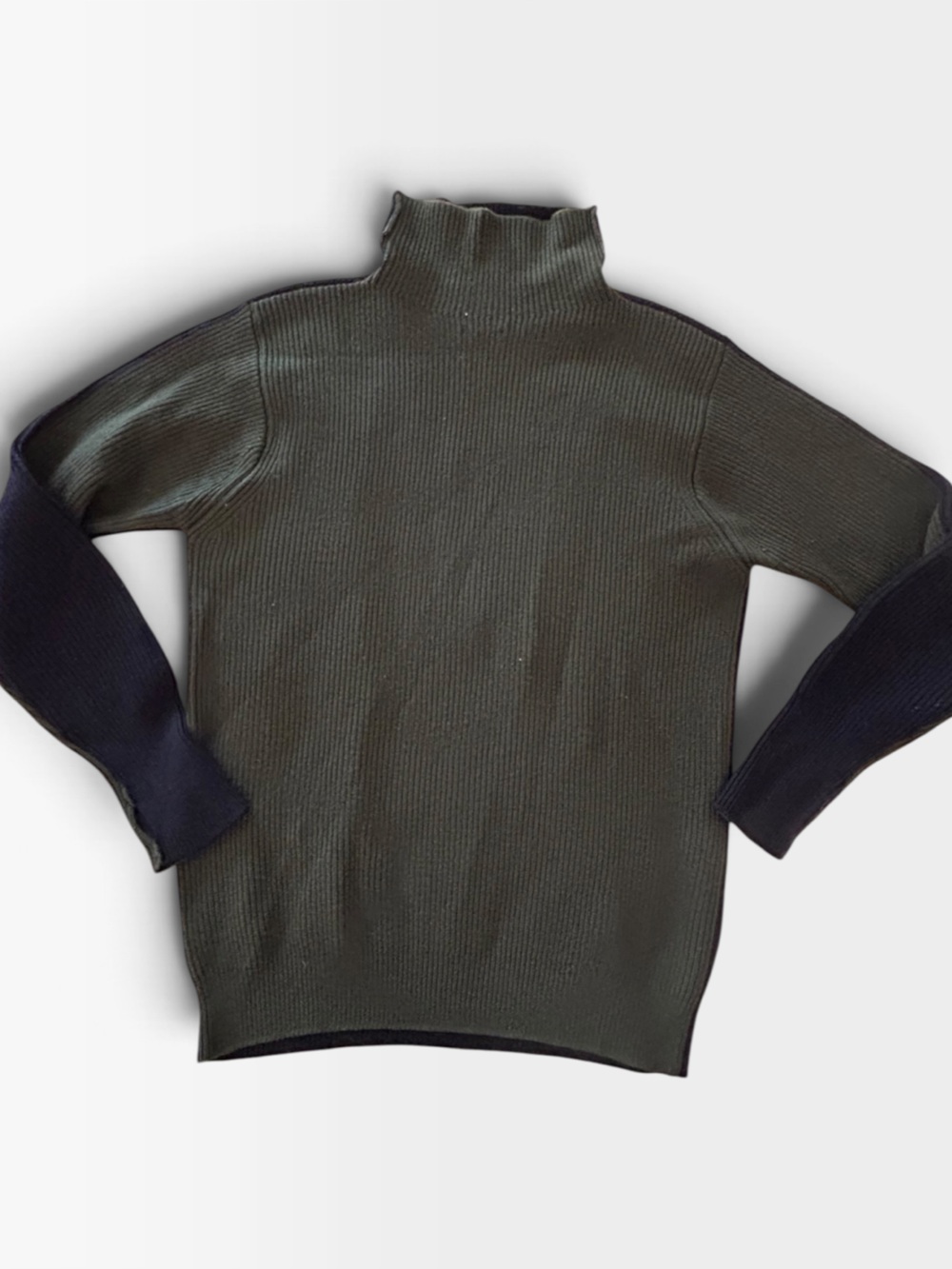 BARENA  Olive Green and BLACK Mock Neck Sweater LARGE